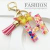 JINGUAZI Initial letter Keychains for Women Tassel Butterfly Pink Cute Car Keychain for Wallet Purses Backpack (Pink H) view 2