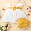 ACSUSS Baby Girls Fly Sleeve Bowknot Decor Cotton Line Dress with Diaper Cover Bloomers Summer Outfit Yellow 12-18 Months view 3