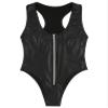 Oyolan Women Shiny Metallic Bodysuit Swimsuit One Piece High Cut Thong Bathing Suit Front Zipper Leotard Black One Size view 4