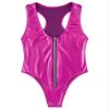 Oyolan Women Shiny Metallic Bodysuit Swimsuit One Piece High Cut Thong Bathing Suit Front Zipper Leotard Hot Pink One Size view 4