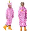 Fewlby Kids Toddler Rain Suit for Boys Girls One Piece Hoodie Zipper Cartoon Waterproof Coverall Rain Jacket 3-5 Years M Size view 2