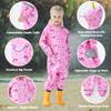 Fewlby Kids Toddler Rain Suit for Boys Girls One Piece Hoodie Zipper Cartoon Waterproof Coverall Rain Jacket 3-5 Years M Size view 3