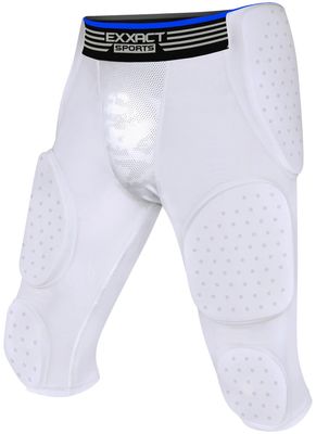 Exxact Sports Battle 7-Pad Youth Football Girdle with Cup Pocket, Lightweight Padded Compression Shorts with Integrated Ultra Flex Pads, Boys Girdle Football (White, YXL)