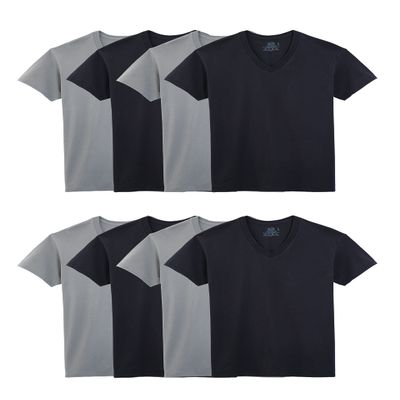 Fruit of The Loom Men's Lightweight Active Cotton Blend Underwear & Undershirts, V-Neck - 8 Pack - Black/Grey, Small