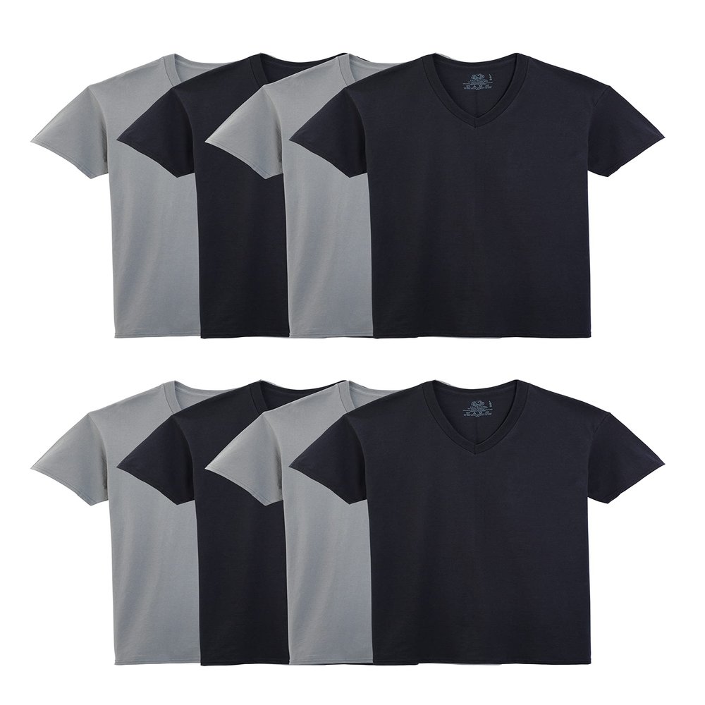 Fruit of The Loom Men's Lightweight Active Cotton Blend Underwear & Undershirts, V-Neck - 8 Pack - Black/Grey, Small