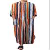 Hotmiss Men's Striped Robe Button Up Long Sleeve Kaftan Thobe Splits Long Gown Casual Shirt view 1