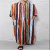 Hotmiss Men's Striped Robe Button Up Long Sleeve Kaftan Thobe Splits Long Gown Casual Shirt view 3