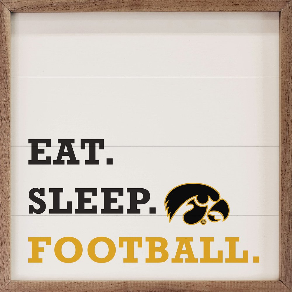 Kendrick Home + Stadium University of Iowa Hawkeyes Eat Sleep Football Collegiate Framed Square Wood Sign With State And Team Logo (24x24)