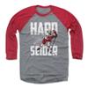 500 LEVEL Moritz Seider Tee Shirt (Baseball Tee, Small, Red/Heather Gray) - Moritz Seider Detroit Hard Seider Bold WHT view 1