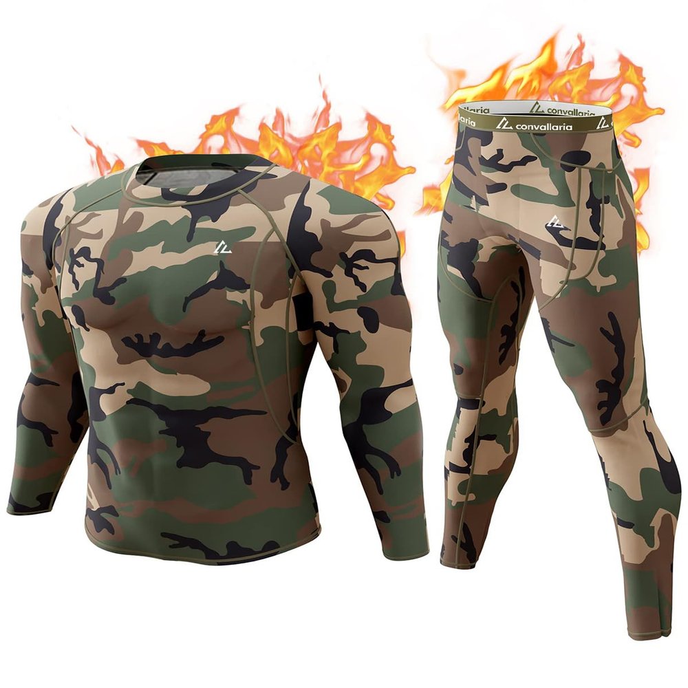 Thermal Underwear for Men, Long Johns Winter Hunting Gear Sport Skiing Base Layer Top and Bottom Set Midweight Camo Green X-Large