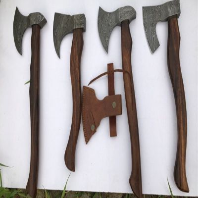 Lot of 4 Hand Forged Damascus Steel Viking Bearded Hawk Tomahawk Axes Head Camping and Hiking Hatchet Axe Head