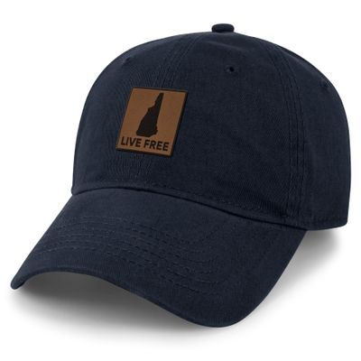 Chowdaheadz Live Free New Hampshire Leather Patch Dad Hat Navy