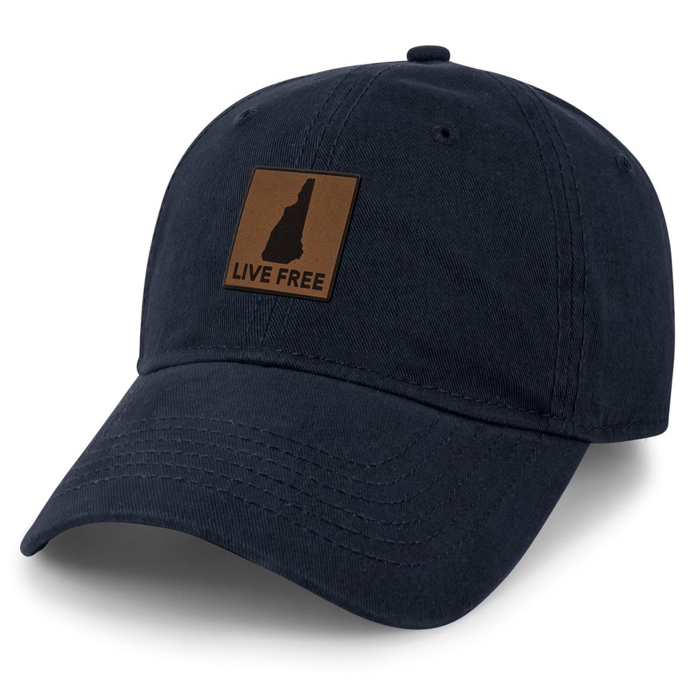 Chowdaheadz Live Free New Hampshire Leather Patch Dad Hat Navy