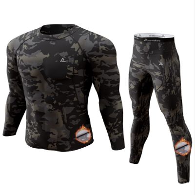 CL convallaria Thermal Underwear for Men, Long Johns Winter Hunting Gear Sport Skiing Base Layer Top and Bottom Set Midweight Camo Black Small