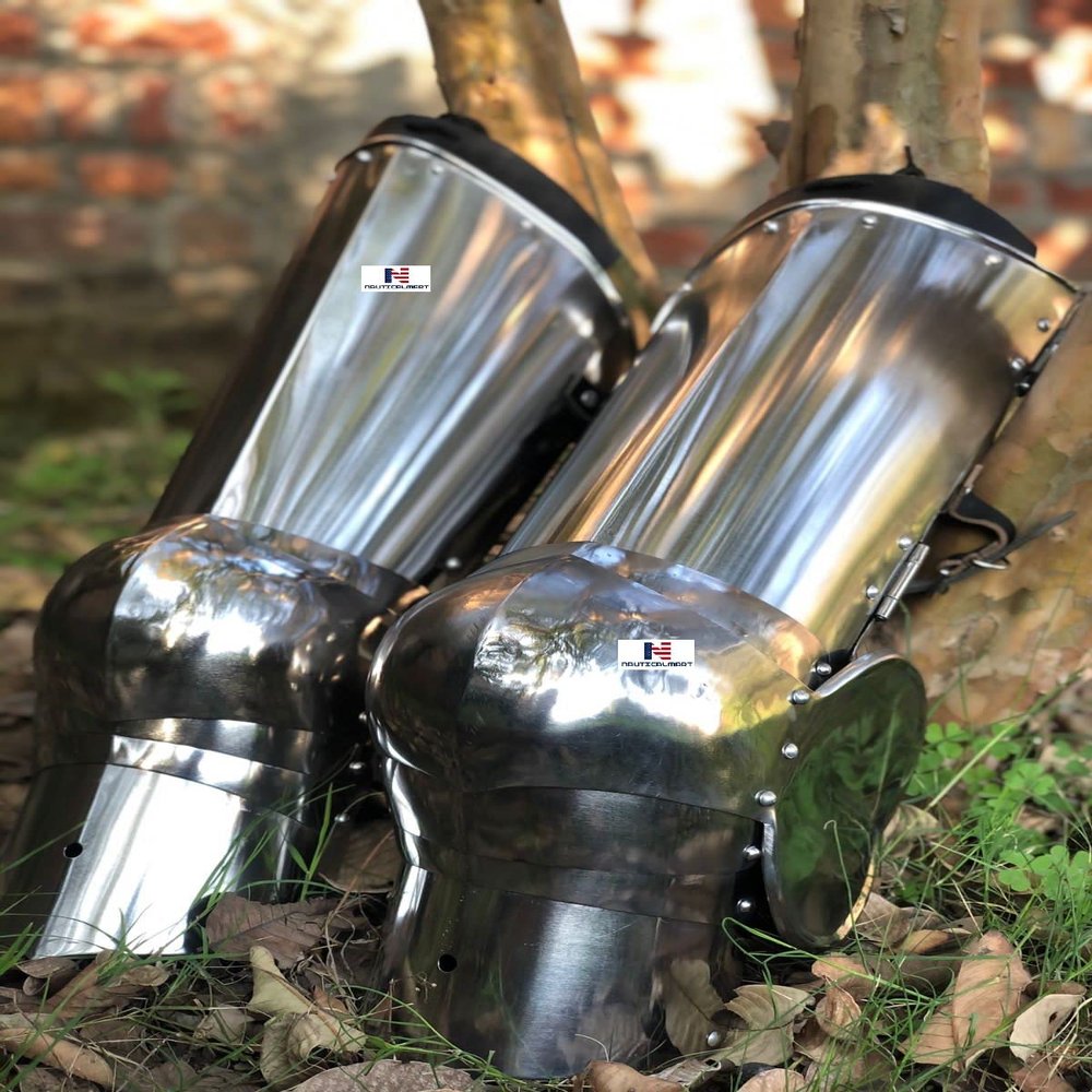 Medieval Combat Leg Armor, Plate Legs, Poleyns Silver Halloween Costume