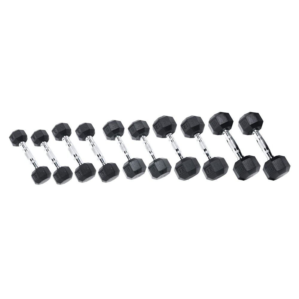 Ader 2,3,8,12,18lb Octagon Rubber Dumbbell Set, 5 Pairs