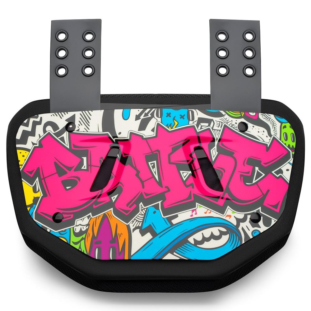 Battle Sports Novelty Football Back Plate Hard Shell Lower Back Protector with Contoured Foam for High-Impact Protection - Youth, Graffiti