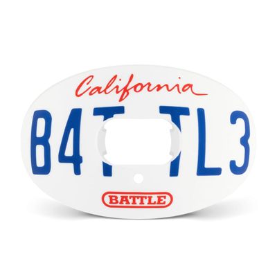 Battle Sports Oxygen Football Mouthguard - Football Mouth Guard with Strap, Superior Airflow & Better Performance, Maximum Breathability, Works with Braces - California Plate/White