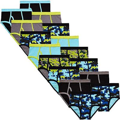 MALLARY BY MATTHEW Boys Kids 100% Cotton Briefs Underwear (16 Pack), Neon Camo, Small