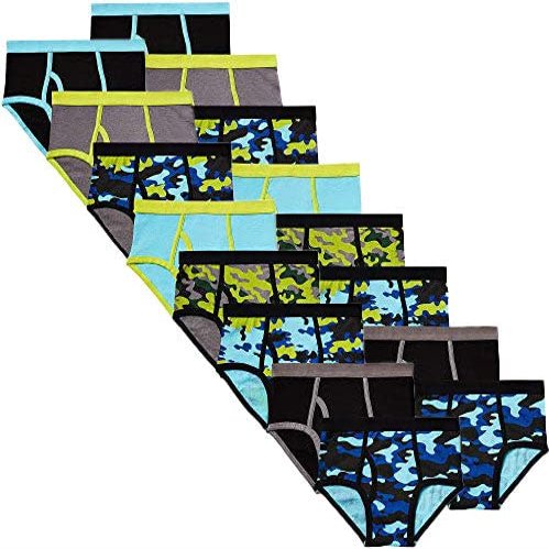 MALLARY BY MATTHEW Boys Kids 100% Cotton Briefs Underwear (16 Pack), Neon Camo, Small