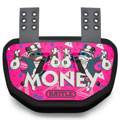 Battle Sports Novelty Football Back Plate  Hard Shell Lower Back Protector with Contoured Foam for High-Impact Protection - Youth, Money Man, Pink