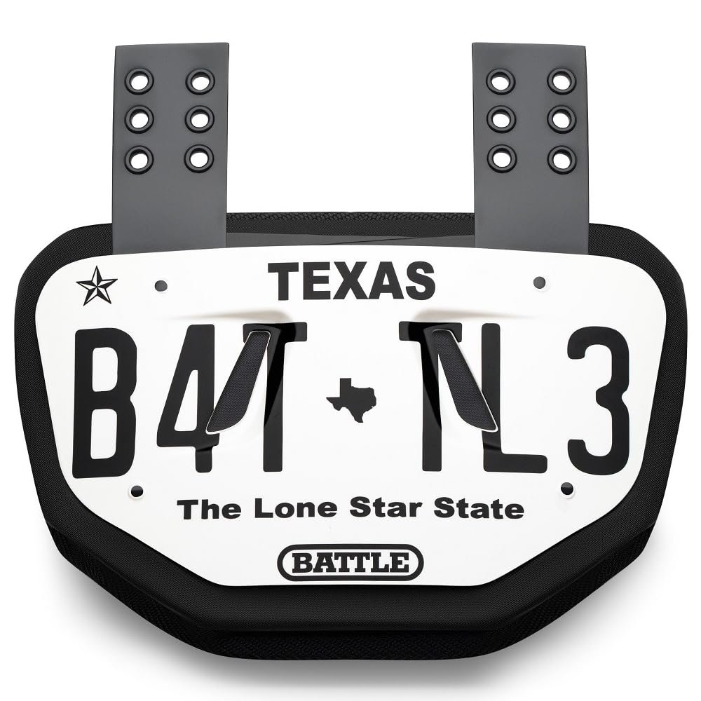 Battle Sports License Plate Football Back Plate Hard Shell Lower Back Protector with Contoured Foam for High-Impact Protection - Adult, Texas Plate