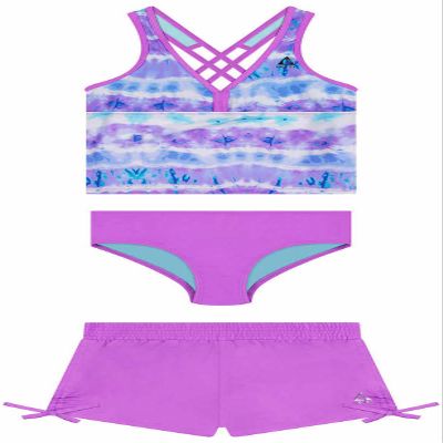 Gerry Girls 3-Piece Tankini & Shorts Swimsuit Set (Purple, Large 14/16)