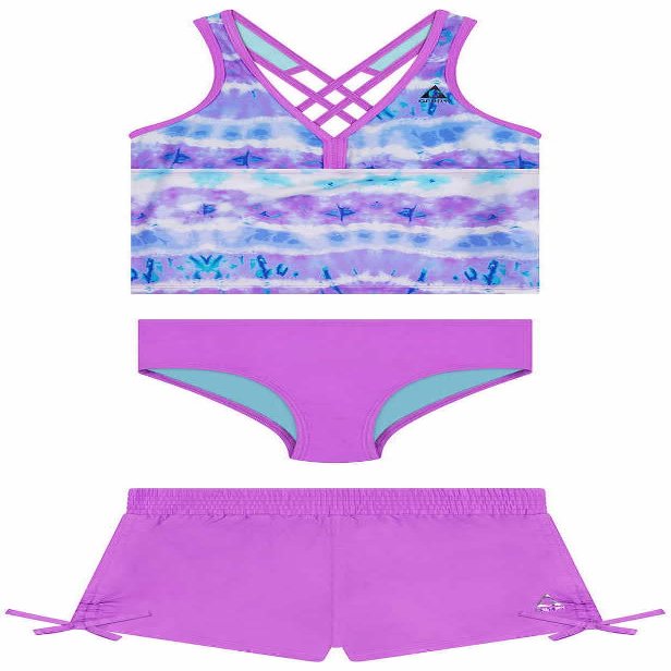 Gerry Girls 3-Piece Tankini & Shorts Swimsuit Set (Purple, Large 14/16)