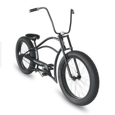 Tracer Harman Cruiser Bike, Chopper Bicycle, Rear Coaster Brake, Freestyle Steel Crankset, 26" x 4" Fat Tires Hi Handle Bar, Matte Black, Harman
