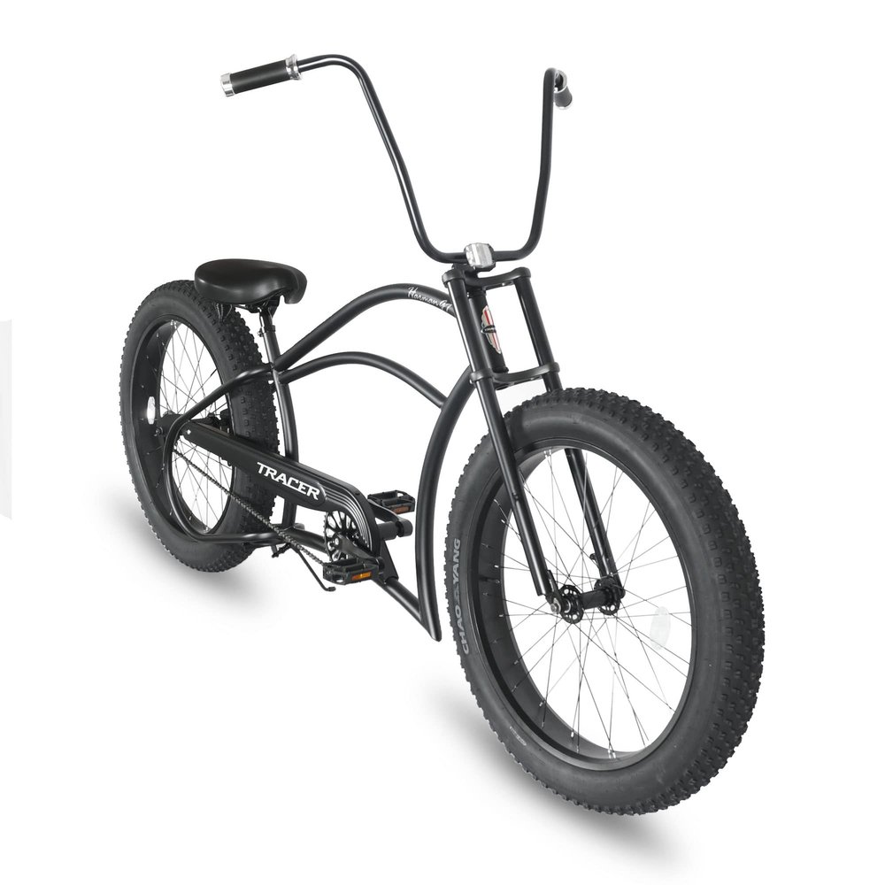 Tracer Harman Cruiser Bike, Chopper Bicycle, Rear Coaster Brake, Freestyle Steel Crankset, 26" x 4" Fat Tires Hi Handle Bar, Matte Black, Harman