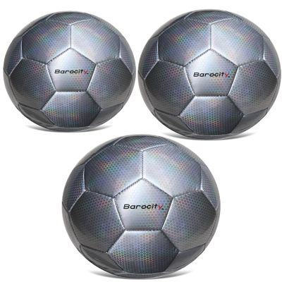 Barocity Iridescent Soccer Balls Set of 3 - Mixed Sizes Silver Official Match Balls with Reflective Hex Pattern, Soccer Balls for Indoor and Outdoor - Sizes 3, 4 and 5