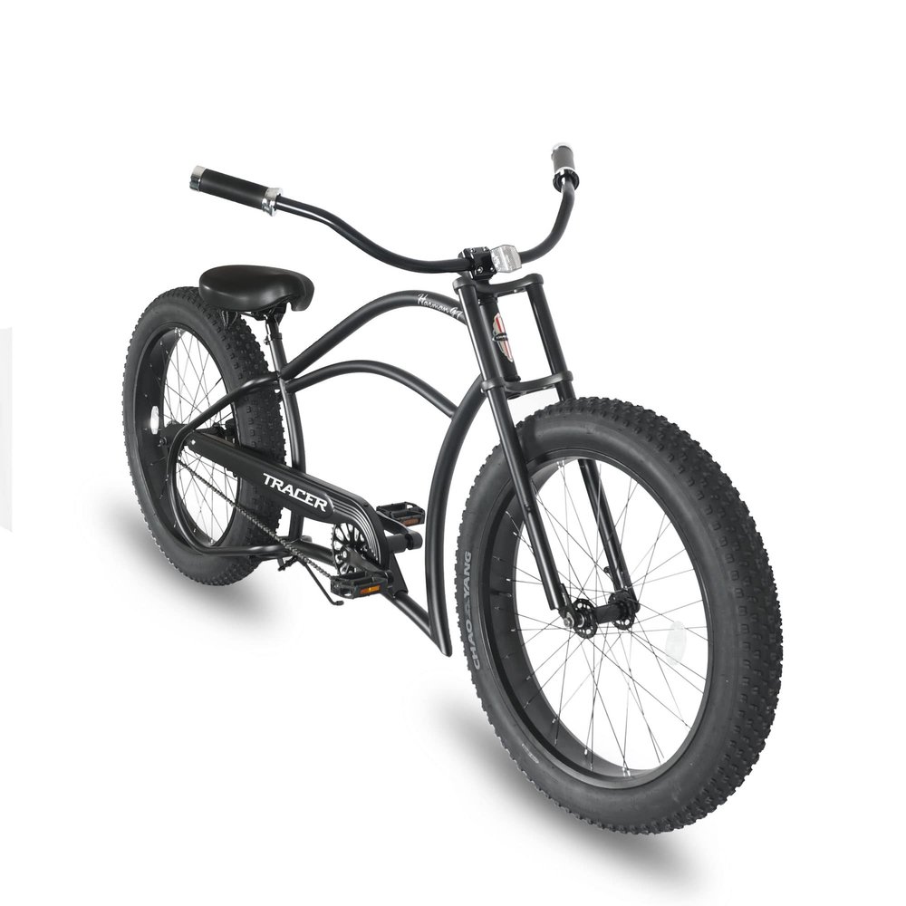 Tracer Harman Cruiser Bike, Chopper Bicycle, Rear Coaster Brake, Freestyle Steel Crankset, 26" x 4" Fat Tires, Matte Black, Harman