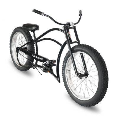 Tracer Harman Cruiser Bike, Chopper Bicycle, Rear Coaster Brake, Freestyle Steel Crankset, 26" x 4" Fat Tires, Black, Harman