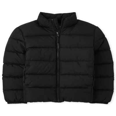 The Children's Place Boys' Medium Weight Puffer Jacket, Wind, Water-Resistant, Black, Small (5/6)