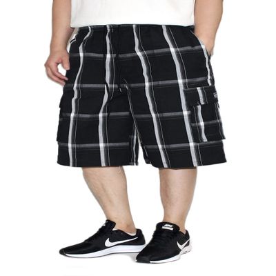 AIRNINE Men's Cargo Plaid Relaxed Loose Fit Shorts (S to 5XL) (4X-Large, Black/White_P3312)