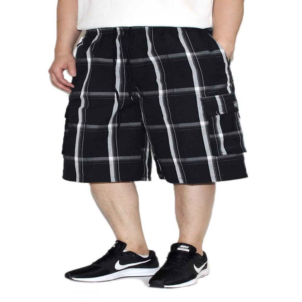 AIRNINE Men's Cargo Plaid Relaxed Loose Fit Shorts (S to 5XL) (4X-Large, Black/White_P3312)