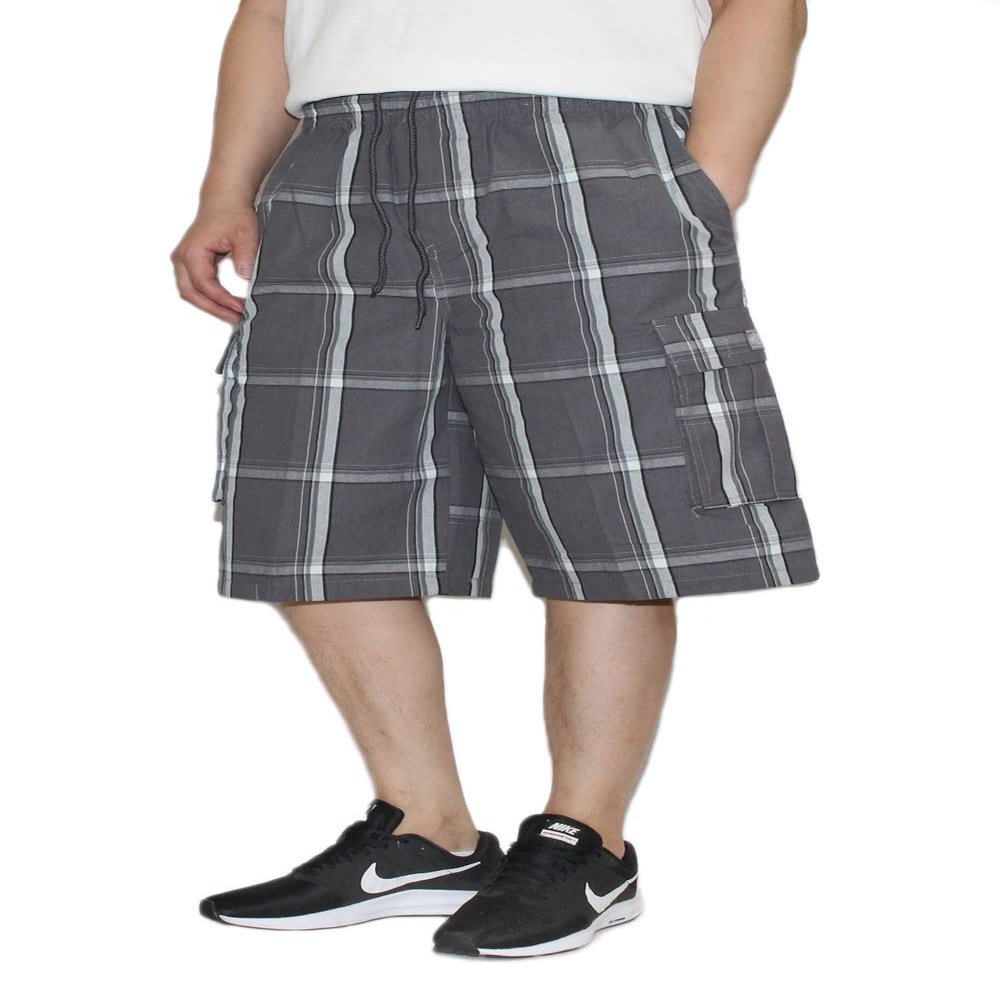 AIRNINE Men's Cargo Plaid Relaxed Loose Fit Shorts (S to 5XL) (4X-Large, DK Grey_P3312)