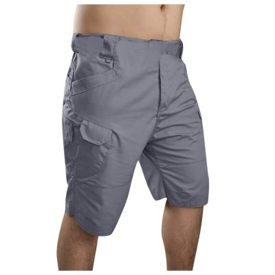 Men's Twill Cargo Shorts Relaxed Fit Classic Casual Comfort Work Shorts Straight Leg Outdoor Pockets Hiking Shorts Gray