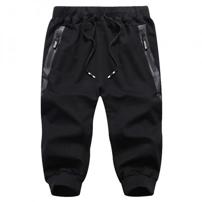 QWENTMTNTY Athletic Shorts for Men Cotton Casual Fitness Cropped Trousers Elastic Waisted Tapered Relaxed Fit Shorts Pockets Black