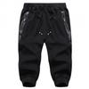 QWENTMTNTY Athletic Shorts for Men Cotton Casual Fitness Cropped Trousers Elastic Waisted Tapered Relaxed Fit Shorts Pockets Black view 1