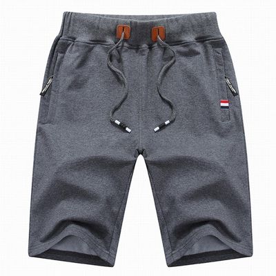 QWENTMTNTY Mens Cotton Shorts Casual Elastic Waist Drawstring Soft Gym Workout Shorts Zipper Pocket Knee Length Sweat Pants Dark Gray