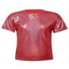 Oyolan Kids Girls Boys Metallic Shinny Athletics Short Sleeves Dance Crop Tops Hip Hop Street Performance Costume Red A 3-4 Years view 1