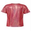 Oyolan Kids Girls Boys Metallic Shinny Athletics Short Sleeves Dance Crop Tops Hip Hop Street Performance Costume Red A 3-4 Years view 2