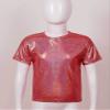 Oyolan Kids Girls Boys Metallic Shinny Athletics Short Sleeves Dance Crop Tops Hip Hop Street Performance Costume Red A 3-4 Years view 3