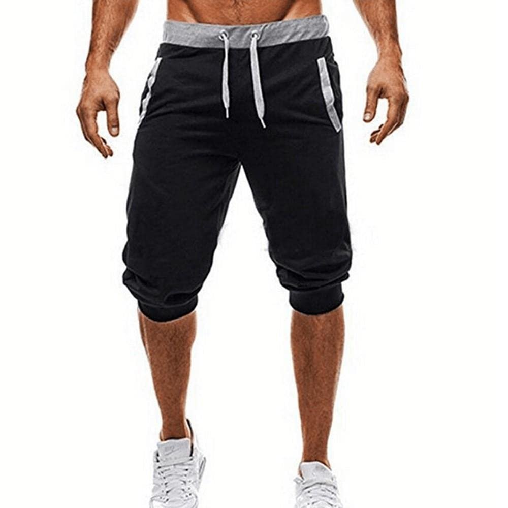 QWENTMTNTY Mens Athletic Shorts Slim Fit Elastic Waist Drawstring Jogger Pants Comfy Cotton Summer Outdoor Workout Shorts Black