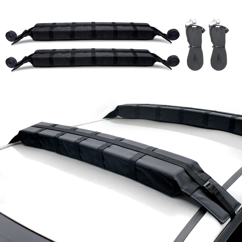 AQUARM Kayak Roof Rack Pads Universal Car Soft Roof Rack for Canoe/Surfboard/Paddle Board/SUP/Snow Board with Adjustable & Steady Tie-Down Straps and Storage Bag (Dark Black)