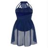 easyforever Lyrical Dance Costume for Women Contemporary Sleeveless Mesh Color Block Ballet Leotard Dress Navy_Blue Medium view 4
