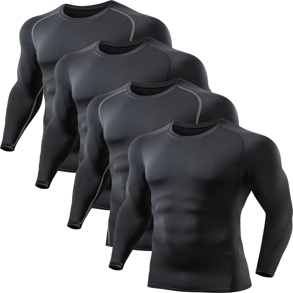4 Pack Men's Compression Shirt Long Sleeve T Shirt Undershirt Baselayer XL