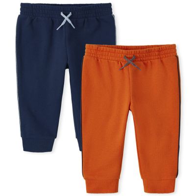 The Children's Place Baby Boys and Toddler Active Fleece Jogger 2 Pack Pants, Sunstone/Tidal, 9-12 Months US
