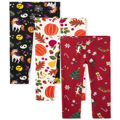 The Children's Place Baby Girls and Toddler Fashion Leggings, Halloween/Thanksgiving/Christmas 3 Pack, 18-24 Months US